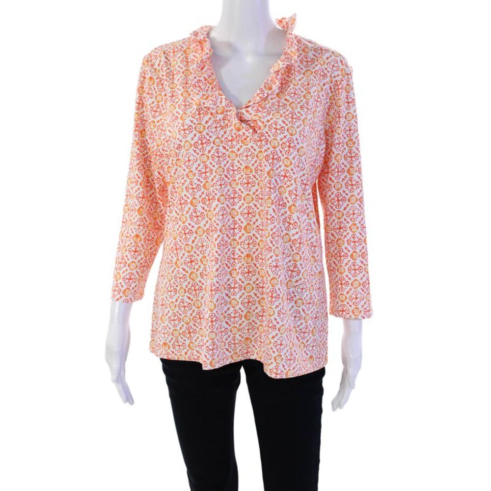 J. Mclaughlin Womens Abstract Print V-Neck Long Sleeve Blouse Top Blue Size XL - Picture 8 of 10